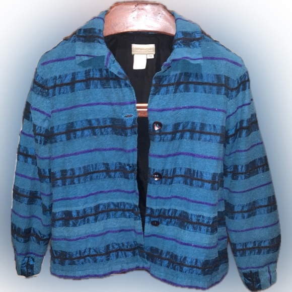 Vintage Coldwater Creek Silk Button Down Teal Hippie Top Jacket Duster M Petite - Picture 8 of 8